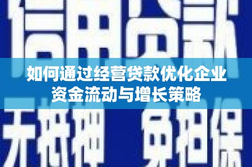 玛家如何通过经营贷款优化企业资金流动与增长策略