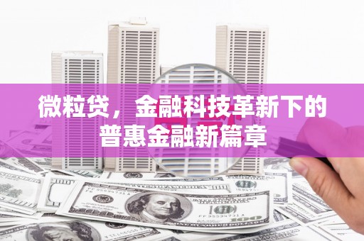玛家微粒贷，金融科技革新下的普惠金融新篇章